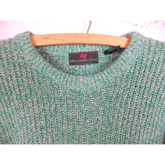 Vintage green white crew neck slouchy pullover sweater - Picture 2 of 4